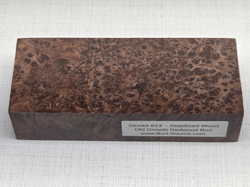 #613 Dark Redwood Burl Stabilized  Block - Size 5&5/8" long x 2&3/8" wide x 1&3/8" thick