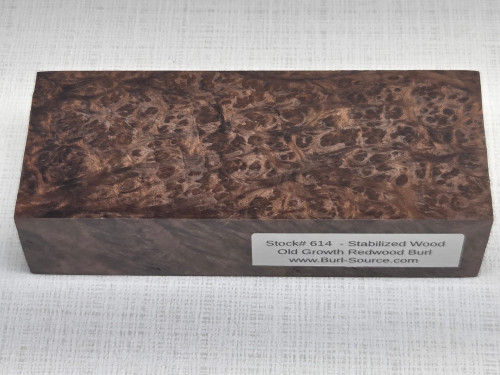 #614 Dark Redwood Burl Stabilized Block - Size 5&5/8" long x 2&3/8" wide x 1&3/8" thick