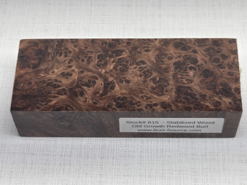 #615 Dark Redwood Burl Stabilized Block - Size 5&3/4" long x 2&1/4" wide x 1&1/4" thick