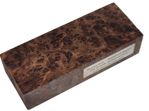#615 Dark Redwood Burl Stabilized Block - Size 5&3/4" long x 2&1/4" wide x 1&1/4" thick