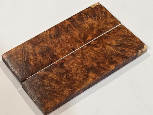 #641 Amboyna Burl Stabilized Scales - Size 5&3/4" long x 1&3/4" wide x 3/8" thick each piece