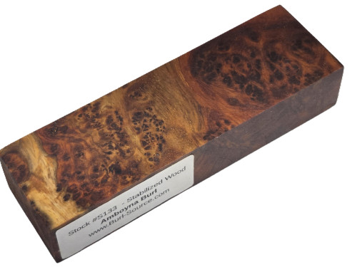 #S133 Amboyna Burl Stabilized Block - Size 5&3/4" long x 1&3/4" wide x 1&1/8" thick
