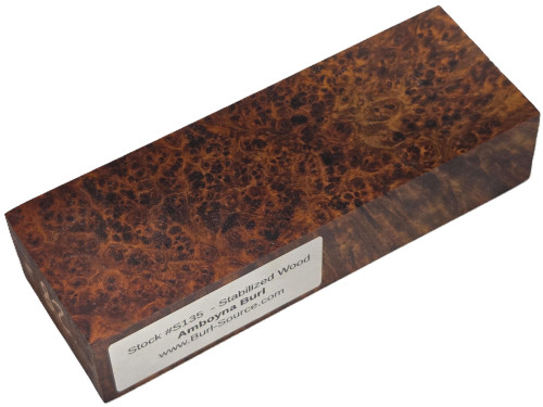 #S135 Amboyna Burl Stabilized Block - Size 5&3/4" long x 2" wide x 1&1/4" thick