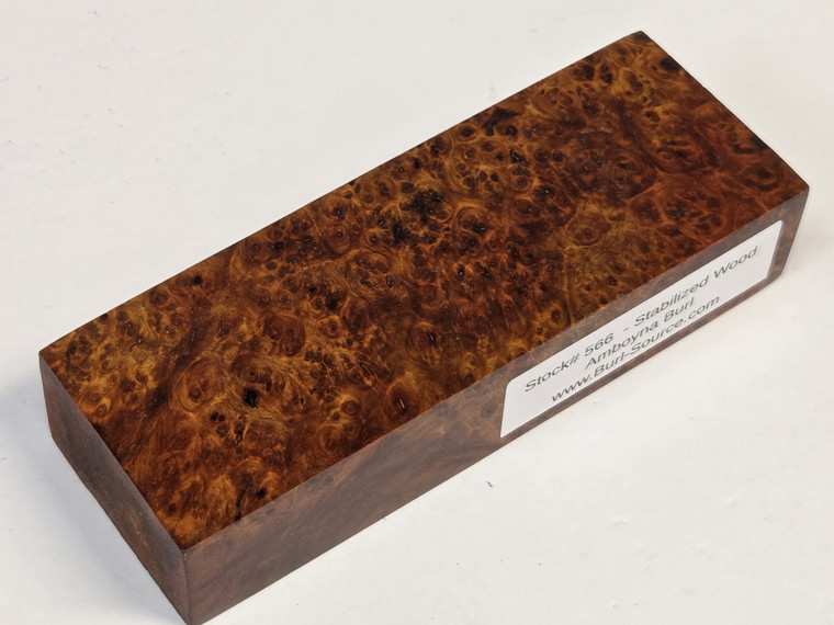 #566 - Stabilized Amboyna Burl Block - 5&1/2"x2"x1&3/16"