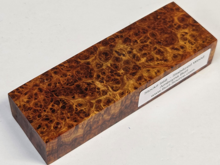 #568 - Stabilized Amboyna Burl Block - 5&3/4"x1&7/8"x1&3/16"