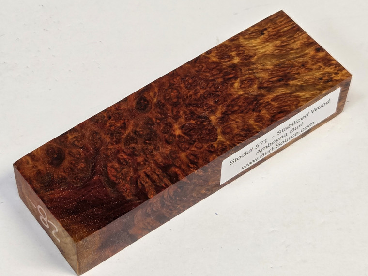 #571 - Stabilized Amboyna Burl Block - 5&3/4"x1&7/8"x1"