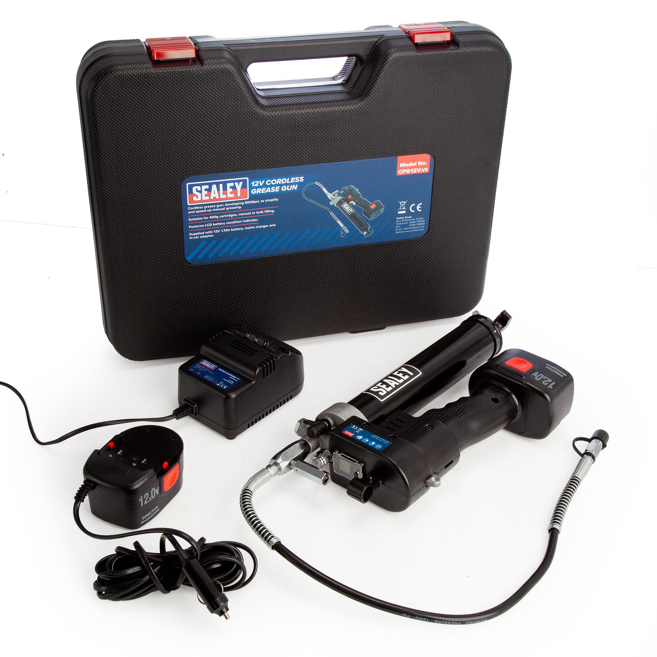 Sealey CPG12V Cordless Grease Gun 12V (1 x 1.7Ah) Toolstop