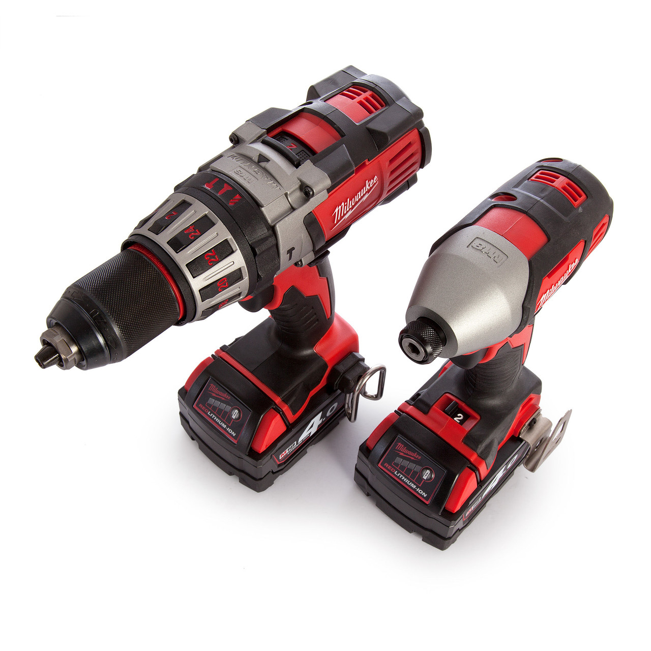 Milwaukee M18 Twinpack HD18PD Combi Drill M18BID Impact Driv