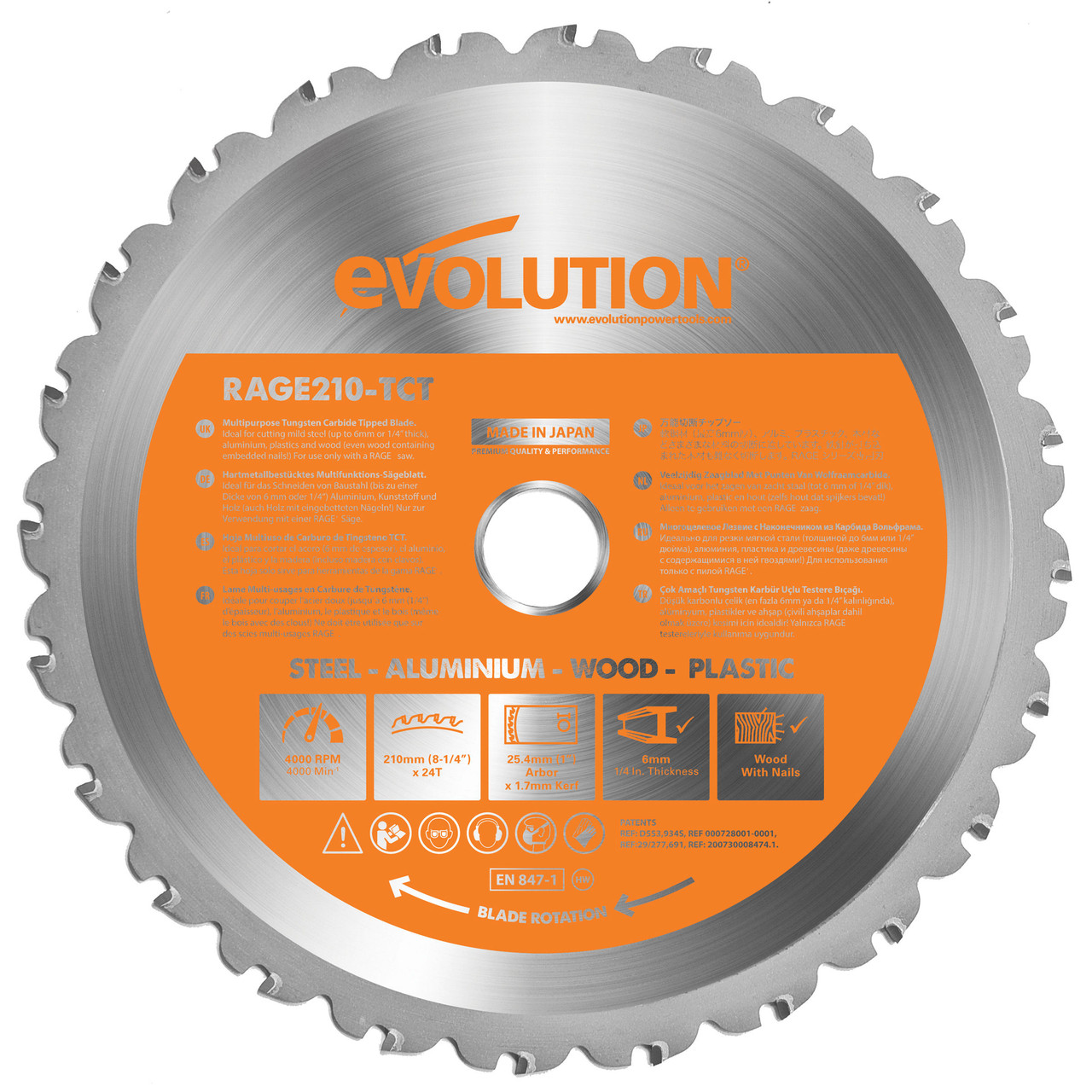 Evolution Rage210 Cutting TCT Blade 210mm 24T Toolstop