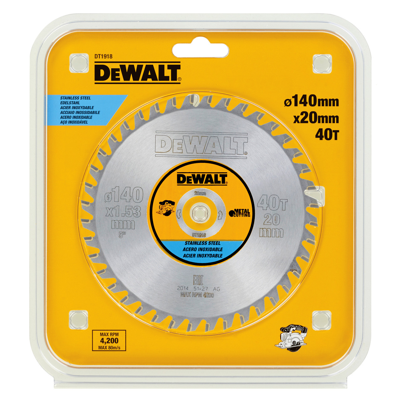 Dewalt DT1918 Circular Saw Blade 140 x 20mm x 40T Toolstop