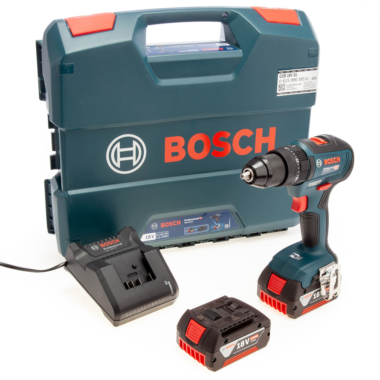 Bosch GSB 18V-55 Combi Drill (2 x 5Ah Batteries)