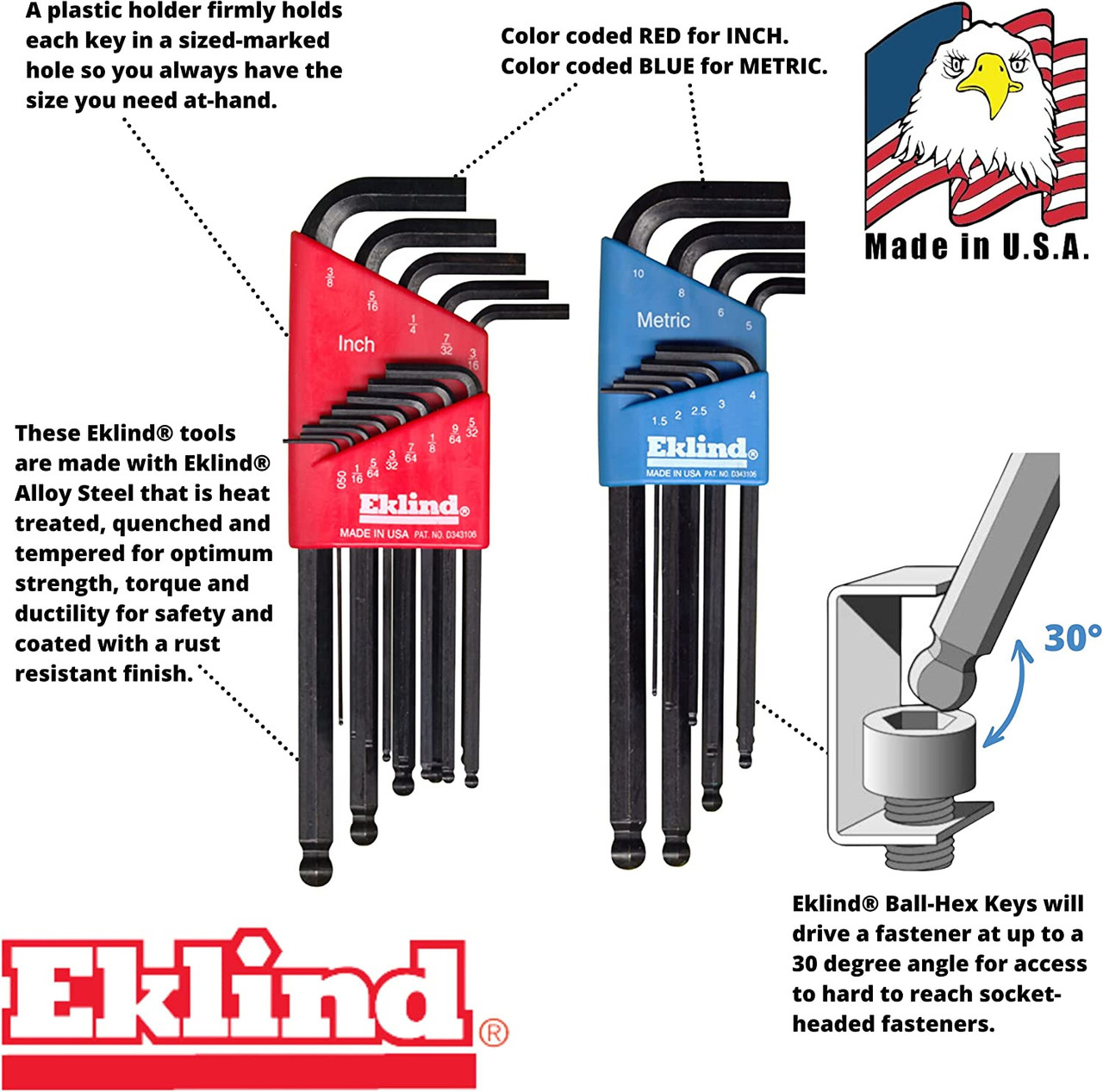 Eklind 13222 Metric/Imperial Hex Keys (22 Piece) Toolstop