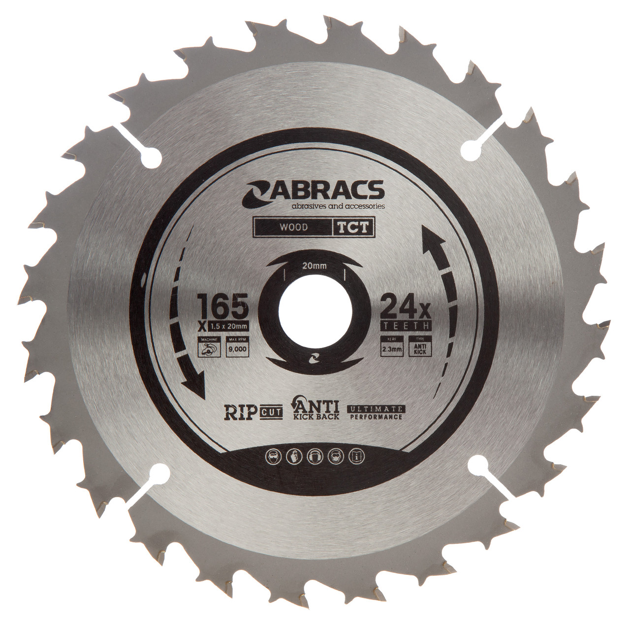 Abracs TCT16524 TCT Saw Blade 165 x 20mm x 24T Toolstop