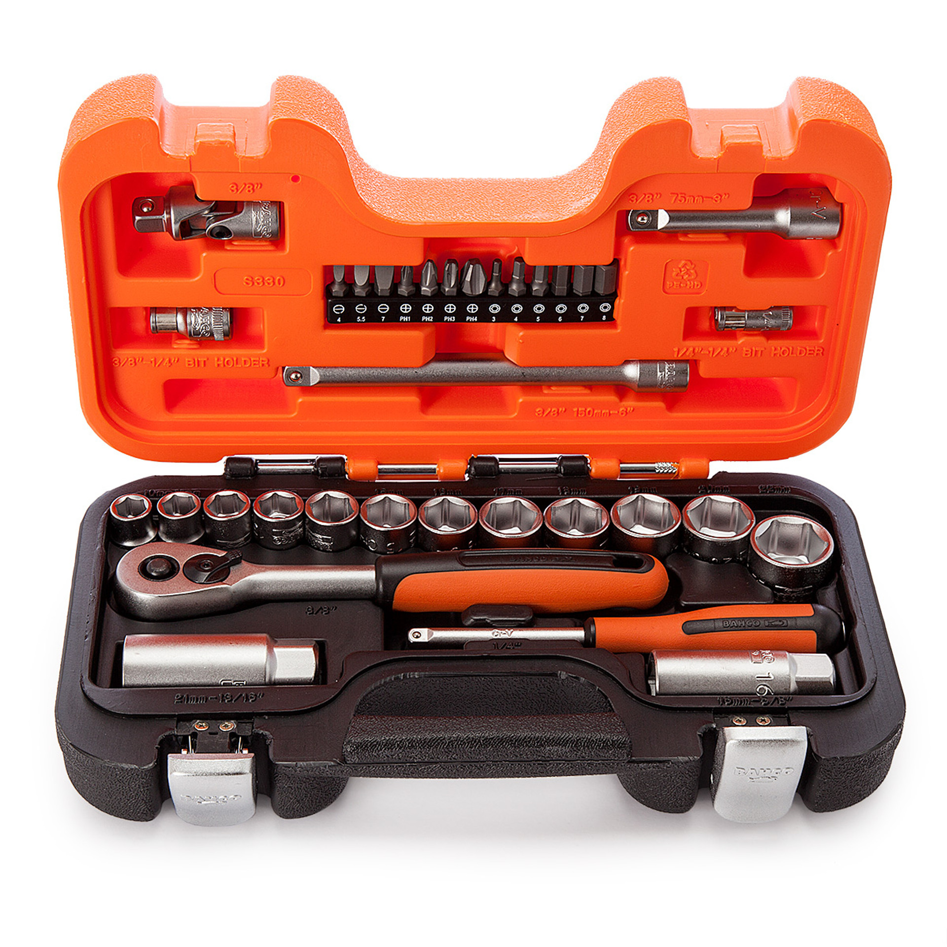 Bahco S330 Socket Set Hex 1/4 and 3/8 Square Toolstop