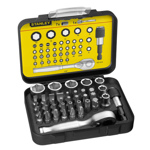 Buy Stanley 1-13-906 Bit & Socket Set + Ratchet (39 Piece) at Toolstop