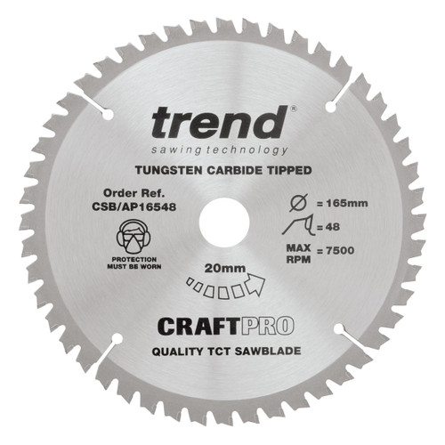 Trend CSB/AP16548 CraftPro TCP Saw Blade 165mm x 20mm x 48T - 1