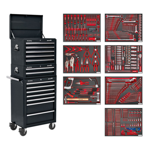 Buy Sealey TBTPCOMBO2 Tool Chest Combination 14 Drawer With Ball Bearing Runners - Black & 446pc Tool Kit at Toolstop Buy Sealey TBTPCOMBO2 Tool Chest Combination 14 Drawer With Ball Bearing Runners - Black & 446pc Tool Kit at Toolstop