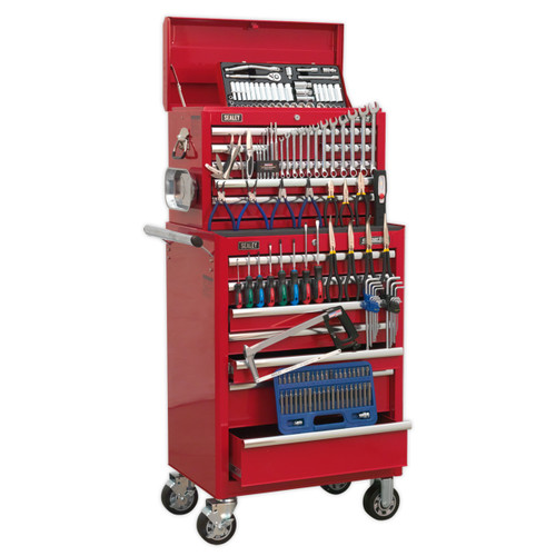 Buy Sealey APCOMBOBBTK57 Topchest & Rollcab Combination 15 Drawer With Ball Bearing Runners - Red & 147pc Tool Kit at Toolstop Buy Sealey APCOMBOBBTK57 Topchest & Rollcab Combination 15 Drawer With Ball Bearing Runners - Red & 147pc Tool Kit at Toolstop