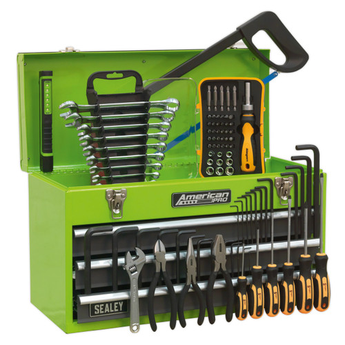 Buy Sealey AP9243BBHVCOM Portable Tool Chest 3 Drawer With Ball Bearing Slides (93 Piece) - Hi-Vis Green at Toolstop