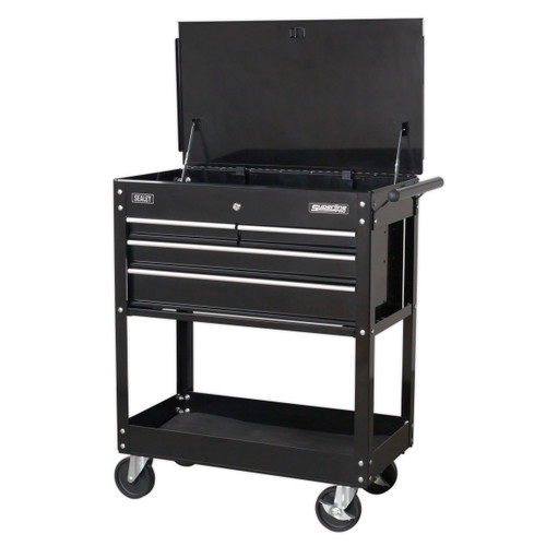 Buy Sealey AP850MB Heavy-Duty Mobile Tool & Parts Trolley With 4 Drawers & Lockable Top (Black) at Toolstop
