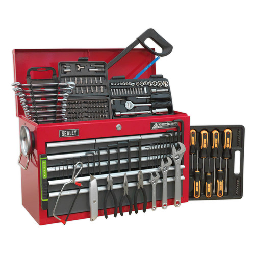 Buy Sealey AP22509BBCOMB Topchest 9 Drawer With Ball Bearing Runners - Red/Grey - 204 Piece Tool Kit at Toolstop Buy Sealey AP22509BBCOMB Topchest 9 Drawer With Ball Bearing Runners - Red/Grey - 204 Piece Tool Kit at Toolstop