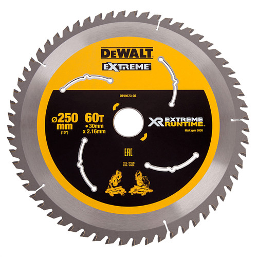 Dewalt DT99573 Xtreme Runtime Saw Blade 250mm x 30mm x 60T - 2 Dewalt DT99573 Xtreme Runtime Saw Blade 250mm x 30mm x 60T - 2
