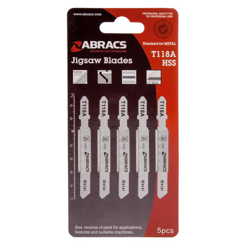 Abracs ABT118A Jigsaw Blades for Metal shown in 5 Pack