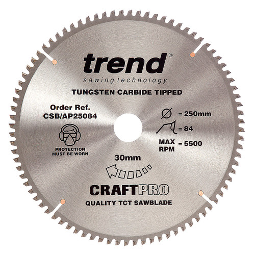 Trend CSB/AP25084 CraftPro Saw Blade for Aluminium & Plastic 250mm x 30mm x 84T - 5