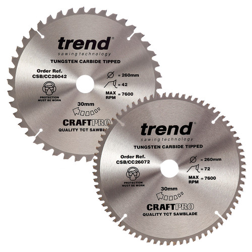 Buy Trend 260mm Sawblade Twin Pack 42T and 72T at Toolstop