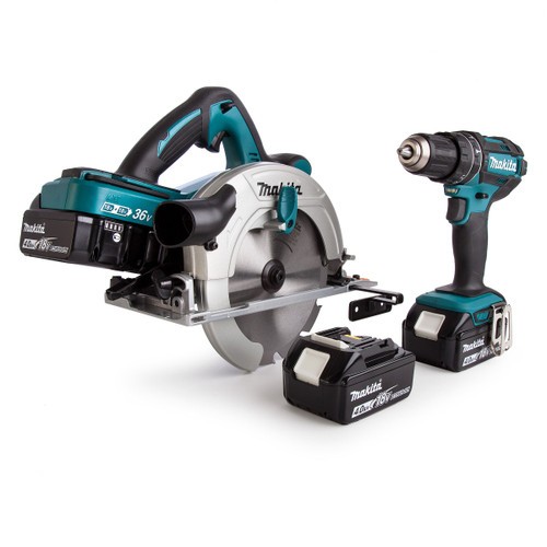 Makita DLX2140PMJ 18/36V Twin Pack - DHS710 36V Circular Saw + DHP482 18V Combi Drill (4 x 4.0Ah Batteries) - 6