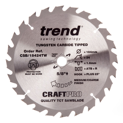 Trend CSB/18424TW CraftPro Saw Blade General Purpose 184mm x 24T - 2