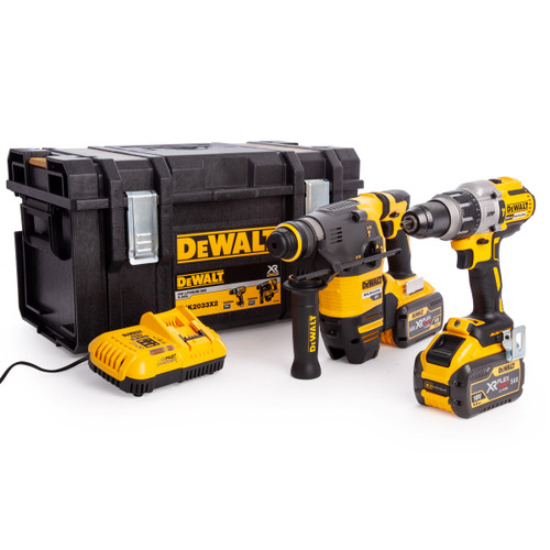 Dewalt DCK2033X2 18/54V Flexvolt Twin Pack - DCH333 SDS Plus Rotary Hammer + DCD996 Combi Drill (2 x 9.0Ah Batteries) - 6