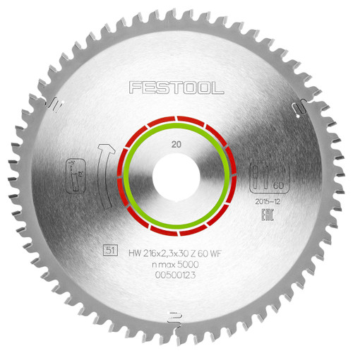 Festool 500123 Special Saw Blade 216mm x 30mm x 60T - 1 Festool 500123 Special Saw Blade 216mm x 30mm x 60T - 1