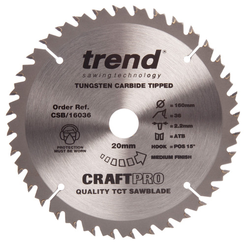 Trend CSB/16036 CraftPro Saw Blade Combination  Festool TS55 Plunge Saw 160mm x 36T - 1