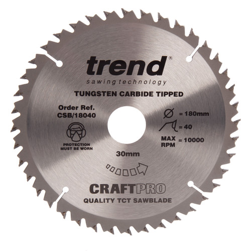 Trend CSB/18040 CraftPro Saw Blade Crosscut 180mm x 40T - 2 Trend CSB/18040 CraftPro Saw Blade Crosscut 180mm x 40T - 2
