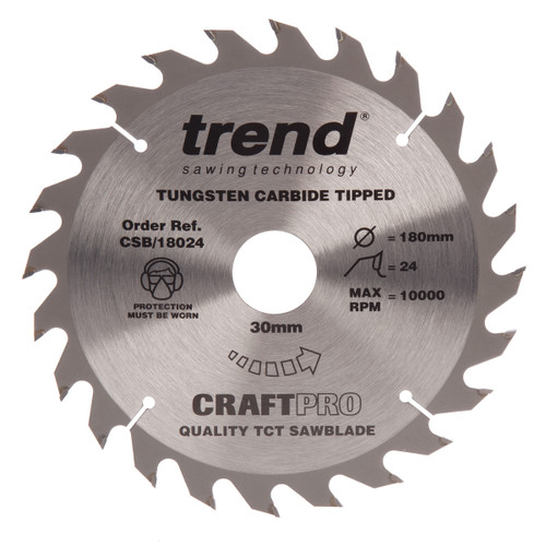 Trend CSB/18024 CraftPro Saw Blade General Purpose 180mm x 24T - 2 Trend CSB/18024 CraftPro Saw Blade General Purpose 180mm x 24T - 2