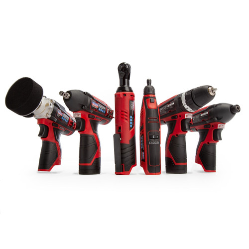 Sealey CP1200COMBO2 12V 6 Piece Kit - CP1201 Hammer Drill/Driver, CP1202 Ratchet Wrench, CP1203 Impact Driver, CP1204 Impact Wrench, CP1205 Polisher & CP1207 Rotary Tool + Engraver Kit (2 x 1.5Ah Batteries) - 3