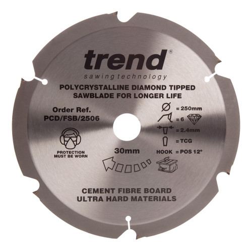 Buy Trend PCD/FSB/2506 Professional Cement Fibre Board Coarse Finish Saw Blade 250mm x 6T at Toolstop