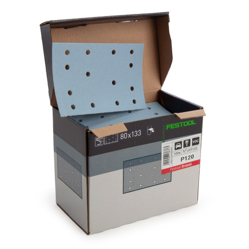Festool 497120 StickFix Abrasive Sheets 80 x 133 mm P120 GR/100 Granat (Pack Of 100) - 1 Festool 497120 StickFix Abrasive Sheets 80 x 133 mm P120 GR/100 Granat (Pack Of 100) - 1