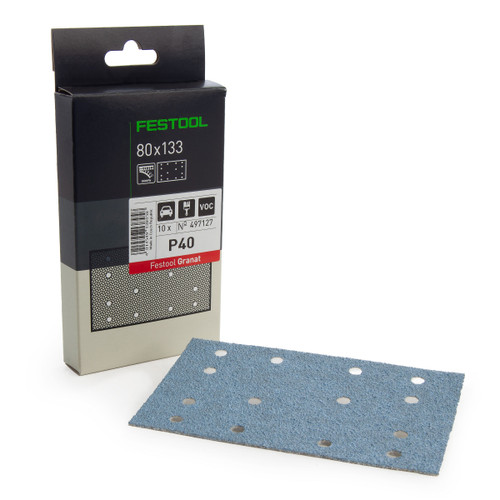 Festool 497127 StickFix Abrasive Sheets 80 x 133 mm P40 GR/10 Granat (Pack Of 10) - 2