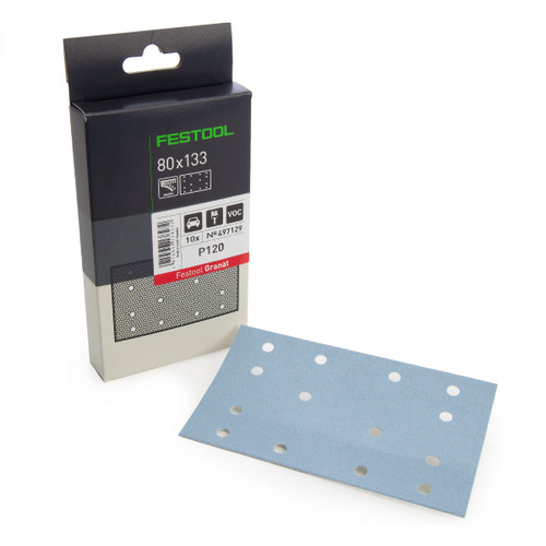 Festool 497129 StickFix Abrasive Sheets 80 x 133 mm P120 GR/10 Granat (Pack Of 10) - 1