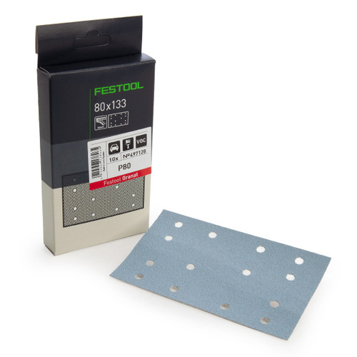 Festool 497128 StickFix Abrasive Sheets 80 x 133 mm P80 GR/10 Granat (Pack Of 10) - 1