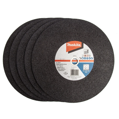Makita B-10665-5 Cut-Off Wheel 355mm x 3mm x 25.4mm (Pack of 5) - 2 Makita B-10665-5 Cut-Off Wheel 355mm x 3mm x 25.4mm (Pack of 5) - 2