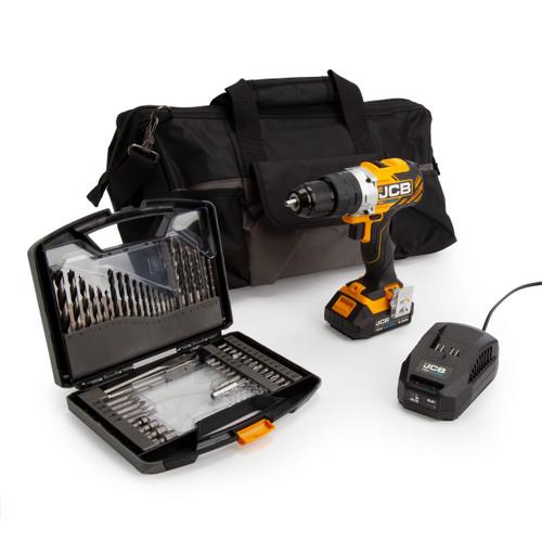 Buy JCB 18BLCD-B 18V Brushless Combi Drill (1 x 2.0Ah Battery) with Charger, 55 Piece Bit Set & Kit Bag at Toolstop