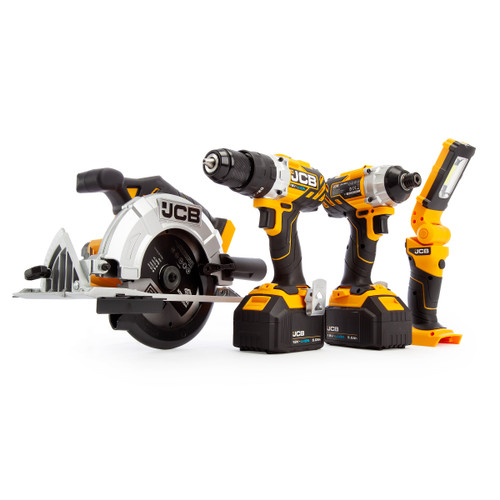 JCB 18V 4 Piece Kit, Combi Drill, Impact Driver, Circular Saw, Lamp, (2 x 5.0Ah Batteries), Charger and Large Kitbag - 2 JCB 18V 4 Piece Kit, Combi Drill, Impact Driver, Circular Saw, Lamp, (2 x 5.0Ah Batteries), Charger and Large Kitbag - 2