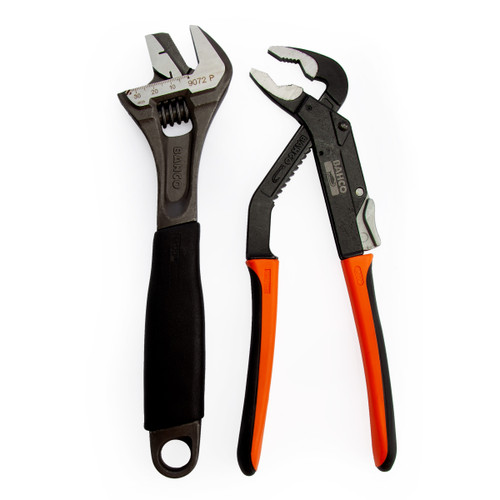 Bahco 9873 Adjustable Wrench and Slip Joint Pliers Plumbers Set - 9072P & 8224 - 5