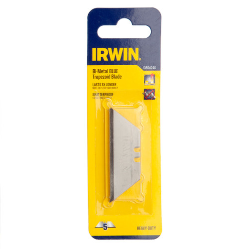 Buy Irwin 10504240 Bi-Metal BLUE Trapezoid Knife Blades (Pack of 5) at Toolstop