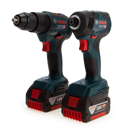 Bosch 06019J2170 Professional Brushless Twin Pack - GSB 18V-55 Combi Drill + GDR 18V-200 Impact Wrench (2 x 4.0Ah Batteries) - 2