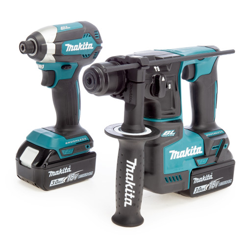 Makita 18V Brushless Twin Pack - DTD153 Impact Driver + DHR171 SDS Plus Rotary Hammer (2 x 3.0Ah Batteries)