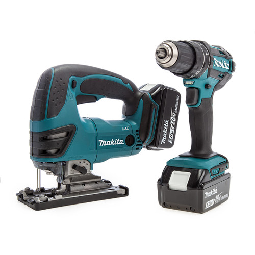 Makita DLX2134TJ 18V Twin Pack - DHP482 Combi Drill + DJV180 Jigsaw (2 x 5.0Ah Batteries) Makita DLX2134TJ 18V Twin Pack - DHP482 Combi Drill + DJV180 Jigsaw (2 x 5.0Ah Batteries)